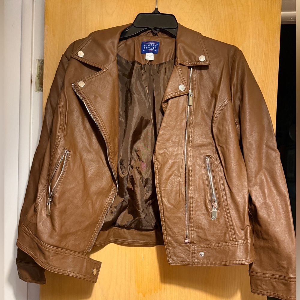 Sears Simply Styled Brown Faux Leather Jacket Size Large